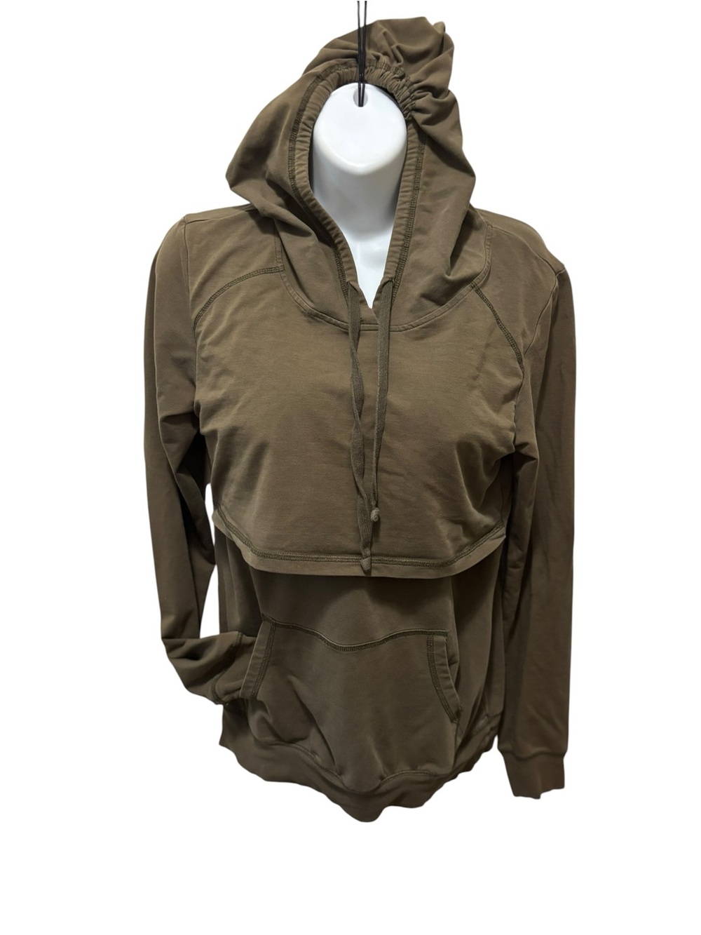 Latched Mama Nursing Hoodie Sz M Olive Green Pouch Pocket Stretch Long Sleeve